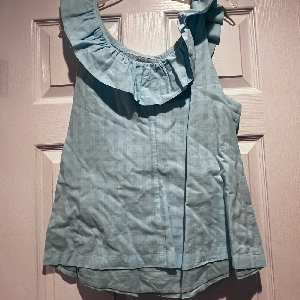 Trina Turk Sky Blue Ruffled Blouse